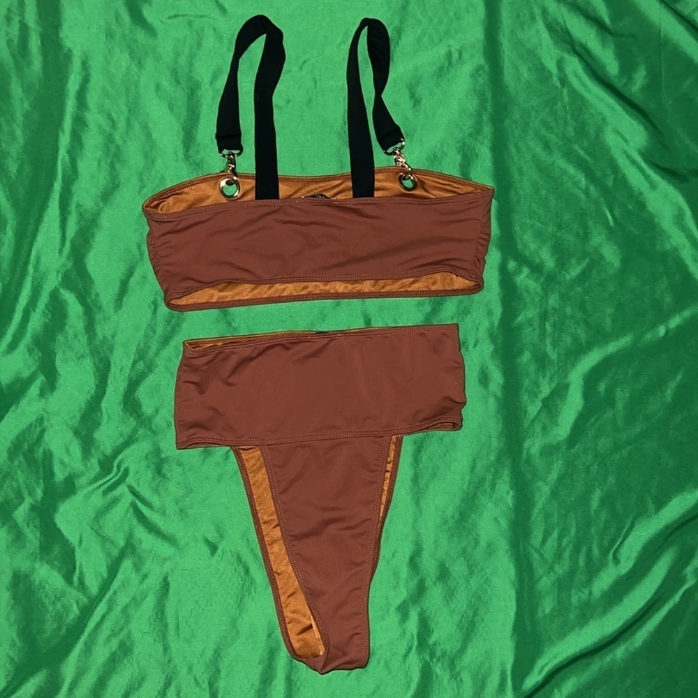 Icon Swim Brown Bikini Set with Black Straps size Medium - Picture 6 of 6